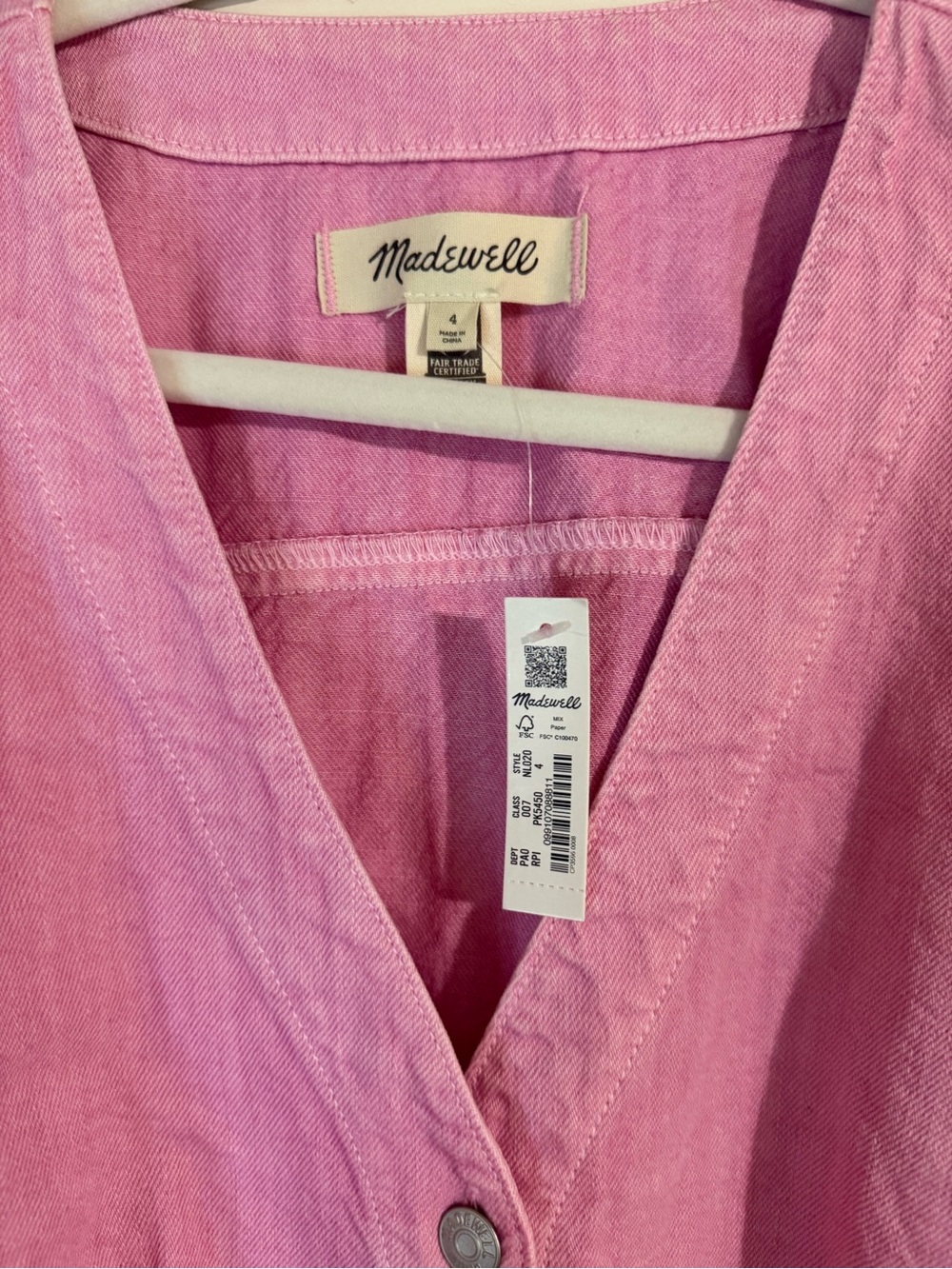 Madewell Bubblegum Pink Button-Front Cropped Top - Picture 2 of 2
